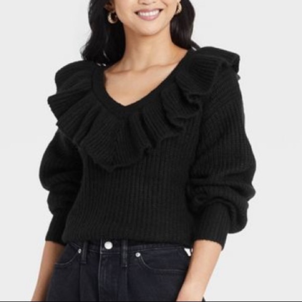 A New Day Women's V-Neck Ruffle Pullover Sweater‎